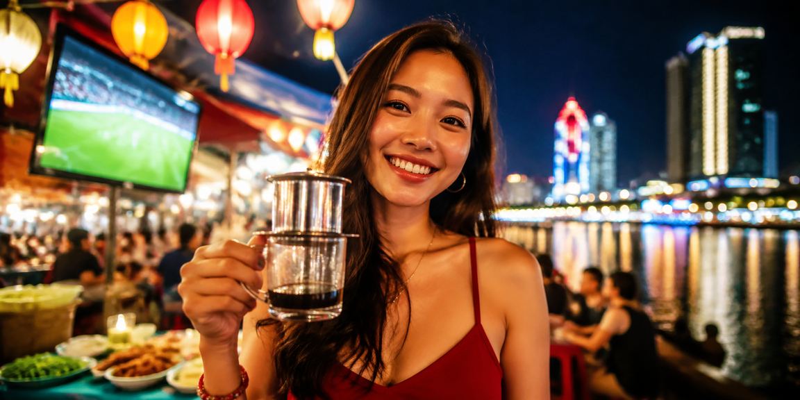 Người dùng Quy Nhơn theo dõi kèo bóng đá tại quán cà phê địa phương